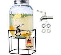 Intirilife Distributeur de boissons 4 litres en verre avec robinet et support - Distributeur d'eau Distributeur de jus de fruits Distributeur de limonade Récipient en verre pour boissons