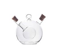 Intirilife Distributeur de vinaigre et d'huile 2 en 1 en verre à deux ouvertures - 350 ml / 60 ml de contenance - 13 x 10.5 x 11.5 cm - Bouteille d'huile avec bouchon Décoratif