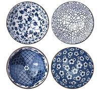 Intirilife Ensemble de 4 bols dans un coffret cadeau chic - Ensemble de vaisselle en porcelaine japonaise en Bleu et Blanc