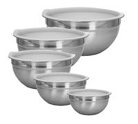 Intirilife Ensemble de 5 bols bols à mélanger avec couvercles en acier inoxydable - 18 x 9.5/20 x 10/22 x 11/24 x 12/26 x 12.5 cm - saladier, bol de service, empilable, va au lave-vaisselle