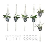 Intirilife Ensemble De 5 Pots De Fleurs Suspendus En Macramé Blanc Avec Système D'accrochage - Support Pour Plantes, Porte-Plantes En Corde De Coton Avec Crochets Assortis Pour Suspendre Blanc