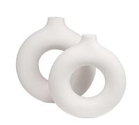 Intirilife Ensemble de Deux vases Ronds en céramique Blanche - 22 x 6 x 23/18 x 5 x 19.5 cm - Vases décoratifs Nordiques de différentes Tailles pour Fleurs et Fleurs séchées