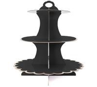 Intirilife Étagère en carton avec 3 niveaux en noir - 30 / 24.5 / 18.5 x 33 cm - Présentoir à gâteaux en carton, support à muffins Support à cupcakes à monter soi-même