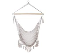 Intirilife Fauteuil Suspendu en Coton macramé Beige avec Bord frangé - Fauteuil Confortable et Respirant pour Adultes et Enfants à l'intérieur et à l'extérieur