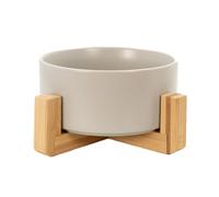 Intirilife gamelle en céramique avec support en gris - total 20.5 x 8.5 cm - gamelle 15.5 x 6.5 cm - capacité 800 ml - gamelle, écuelle à boire pour chiens et chats avec support en bambou