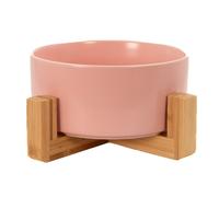 Intirilife gamelle en céramique avec support en rose - total 20.5 x 8.5 cm - gamelle 15.5 x 6.5 cm - capacité de remplissage 800 ml - gamelle, écuelle à boire pour chiens et chats avec support en bamb
