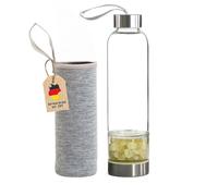 Intirilife Gourde Gourde avec pierres de guérison avec sac gris - Citrine - Capacité 400 ml - Bouteille avec pierres précieuses minérales