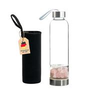 Intirilife Gourde Gourde avec pierres de guérison avec sac noir - Quartz rose - Capacité 400 ml - Bouteille avec pierres précieuses minérales