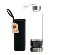 Intirilife Gourde Gourde avec pierres de guérison et sac noir - Obsidienne noire - Capacité 400 ml - Bouteille avec pierres précieuses minérales