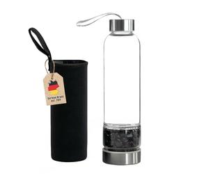 Intirilife Gourde Gourde avec pierres de guérison et sac noir - Obsidienne noire - Capacité 400 ml - Bouteille avec pierres précieuses minérales