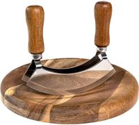 Intirilife Hachoir avec planche à découper - Couteau à herbes 13.5 x 2.4 x 13 cm avec planche à herbes 20 x 2.1 cm - Mezzaluna couteau à plier avec 2 lames pour herbes et épices