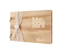 Intirilife Livre d'or Mariage Mr & Mrs Vintage DIY Livre de Mariage en Bois - 26.1 x 18.9 x 0.9 cm - Album de Mariage créatif Cadeau pour l'anniversaire de Mariage