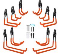 Intirilife Lot de 10 crochets muraux pour garage en orange- Crochets doubles pour le rangement- Crochets de garage peu encombrants pour outils, échelles, luges, équipement de sport, outils de jardinag