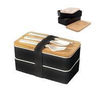 Intirilife Lunch Box Bento Box avec 3 compartiments et couverts en Noir - 18.5 x 10.5 x 9.3 cm - Boîte à lunch pour adultes enfants, idéale pour l'école le travail avec couteau fourchette cuillère