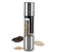 Intirilife Moulin à Poivre en Argent Transparent - Broyeur 2 en 1 Moulin à Main en Plastique et Acier Inoxydable pour la Cuisine Parfaitement adapté pour broyer et hacher Le Poivre