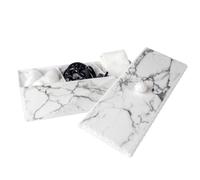Intirilife Organisateur de cosmétiques avec 3 compartiments et couvercle, en plastique effet marbre - 23.3 x 9.4 x 9.5 cm - Boîte de rangement pour coton-tiges, disques de coton, boules de coton