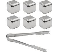 Intirilife pierres à whisky en ARGENT - 6 pièces de glaçons réutilisables en acier inoxydable avec boîte de rangement parfaitement adaptés au whisky - pierres de refroidissement glaçons à whisky