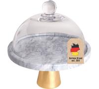Intirilife Plateau à gâteaux avec couvercle en verre Présentoir à gâteaux avec pied doré en marbre - 24.8 x 16.8 cm - Plateau pour gâteaux Plateau rond de service pour pâtisseries