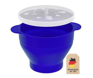 Intirilife Popcorn Maker réutilisable en silicone pour le micro-ondes, bol pliable avec couvercle en Bleu - 24 x 20 x 6 (14.5) cm - Du pop-corn frais à tout moment sans utiliser d'huile