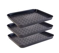 Intirilife porte-chaussures 3 pièces en plastique noir - 35 x 27.5 x 3 cm - égouttoir à chaussures Tapis à chaussures avec bord surélevé, pour les chaussures mouillées et sales en cas de pluie ou de n