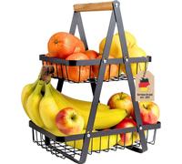 Intirilife Porte-fruits à 2 étages, carré, noir - Porte-fruits en métal, Corbeille à fruits amovible, Corbeille à fruits à 2 étages, Porte-fruits, Étagère à légumes debout- Rangement pour pain, légume