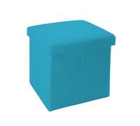 Intirilife Pouf Pliable 30x30x30 cm en Bleu Celeste - Boîte de Rangement Décorative en Tissu Aspect Lin pour Gagner de l'espace - Tabouret Coffre Siège