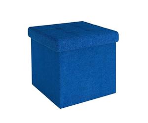 Intirilife Pouf Pliable 30x30x30 cm en Bleu - Cube de siège avec Couvercle et Espace de Rangement en Tissu avec Creux - Sitzcube Repose-Pieds Pliable Boîte de Rangement Coffre Pouf