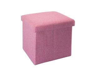 Intirilife Pouf Pliable 30x30x30 cm en Rosa Cerisier - Boîte de Rangement Décorative en Tissu Aspect Lin pour Gagner de l'espace - Tabouret Coffre Siège