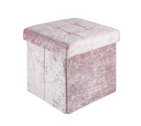 Intirilife Pouf Pliable 30x30x30 cm en Velours Rose - Cube de siège avec Couvercle et Espace de Rangement en Tissu avec Creux - Sitzcube Repose-Pieds Pliable Coffre de Rangement Pouf