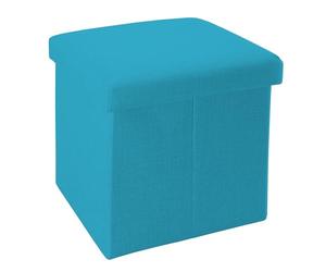 Intirilife Pouf Pliable 38x38x38 cm en Bleu Celeste - Boîte de Rangement Décorative en Tissu Aspect Lin pour Gagner de l'espace - Tabouret Coffre Siège
