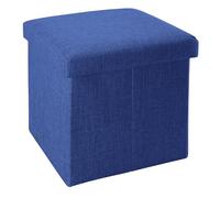 Intirilife Pouf Pliable 38x38x38 cm en Bleu MER - Boîte de Rangement Décorative en Tissu Aspect Lin pour Gagner de l'espace - Tabouret Coffre Siège