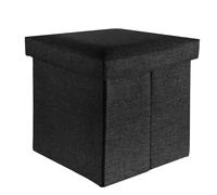 Intirilife Pouf Pliable 38x38x38 cm en Noir Diamant - Boîte de Rangement Décorative en Tissu Aspect Lin pour Gagner de l'espace - Tabouret Coffre Siège