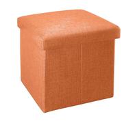 Intirilife Pouf Pliable 38x38x38 cm en Orange Mandarine - Boîte de Rangement Décorative en Tissu Aspect Lin pour Gagner de l'espace - Tabouret Coffre Siège