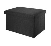 Intirilife Pouf Pliable 78x38x38 cm en Noir Diamant - Boîte de Rangement Décorative en Tissu Aspect Lin pour Gagner de l'espace - Tabouret Coffre Siège