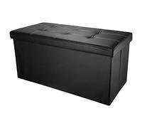 Intirilife Pouf Pliable 78x38x38 cm en Noir Lave - Boîte de Rangement Décorative en Cuir Synthétique pour Gagner de l'espace - Tabouret Coffre Siège