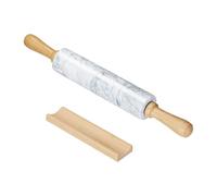 Intirilife Rouleau à pâtisserie en marbre avec support Blanc - 46.5 cm - Rouleau à pâte, rouleau à pâtisserie, rouleau à pizza, en marbre naturel pour un laminage facile, facile à nettoyer
