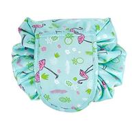 Intirilife Sac à cosmétiques en Flamingo Rose Vert - Trousse de Toilette Ronde avec Cordon à Tirer et 2 Compartiments intérieurs zippés - pour Ranger Le Maquillage, etc.