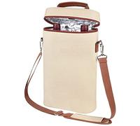 Intirilife Sac Isotherme pour 2 Bouteilles - Refroidisseur de Boissons Sac à vin Champagne Eau Jus de Fruits - Sac de Transport isolé avec bandoulière & poignée - Sac Pique-Nique extérieur Beige-Brun