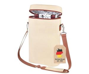 Intirilife Sac Isotherme pour 2 Bouteilles - Refroidisseur de Boissons Sac à vin Champagne Eau Jus de Fruits - Sac de Transport isolé avec bandoulière & poignée - Sac Pique-Nique extérieur Beige-Brun