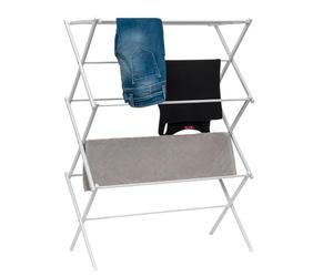 Intirilife Séchoir à Linge Pliable en Blanc- Séchoir à Linge Robuste en métal Peu encombrant- Séchoir à Linge sur Pied Durable avec 6 Niveaux et 11 Barres- Séchoir à Linge Pliable Séchoir Parapluie