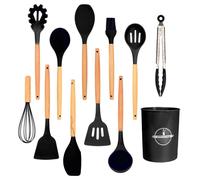 Intirilife Set de 12 ustensiles de cuisine en silicone noir - 12.5 x 32.5 cm - Antiadhésif et résistant à la chaleur avec pince fouet spatule pinceau louche
