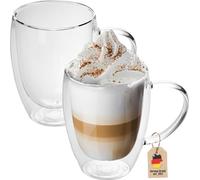 Intirilife Set de 2 verres thermiques à double paroi en 250 - 300ml - Verre thermique Verres thermiques soufflés à la bouche isolés Verre à latte macchiato Verre à café avec anse