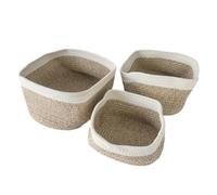 Intirilife Set de 3 paniers de rangement en coton, en Blanc-Beige - 22.5 x 16 x 11.5 / 27 x 20 x 13.5 / 33.5 x 22.5 x 14 cm - Panier étagère, organisateur pour salle de bains, chambre, décoratif