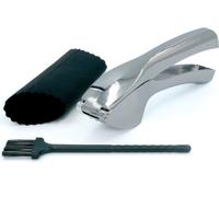 Intirilife Set de 3 presse-ail avec éplucheur en silicone et brosse de nettoyage - 15.5 x 3 cm - Set pratique pour éplucher et presser facilement l'ail