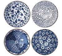 Intirilife Set de 4 bols dans une boîte cadeau chic - Set de vaisselle en porcelaine japonaise en bleu et blanc