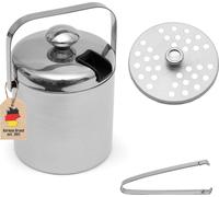 Intirilife Set de 4 seaux à glace 1.3 litres en acier inoxydable avec pince et couvercle, isolé, double paroi - Bac à glaçons Seau à glace avec pince à glace pour refroidir le champagne, la bière, les