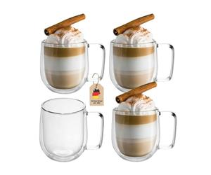 Intirilife Set de 4 Verres Thermiques à Double paroi -150-200ml- soufflés à la Bouche et isolés pour Espresso Cappuccino, Verres à thé Verres à café Tasses à Latte, Effet de lévitation avec Anse