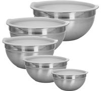 Intirilife Set de 5 saladiers Mélangeurs avec couvercles de différentes tailles en acier inoxydable argenté - Pour œufs Crème Salade ou viande
