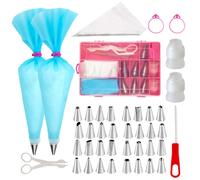 Intirilife Set de 52 douilles avec boîte de rangement - 19.5 x 14 x 3.5 cm - Réutilisables Poches à douille en acier inoxydable en silicone et accessoires en plastique