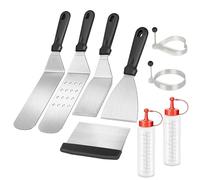 Intirilife Set de 9 ustensiles de barbecue en acier inoxydable - 2 spatules, 2 bouteilles, 2 anneaux à œufs, 1 spatule à hamburger, 1 raclette et 1 carte de pâte Outils de barbecue BBQ